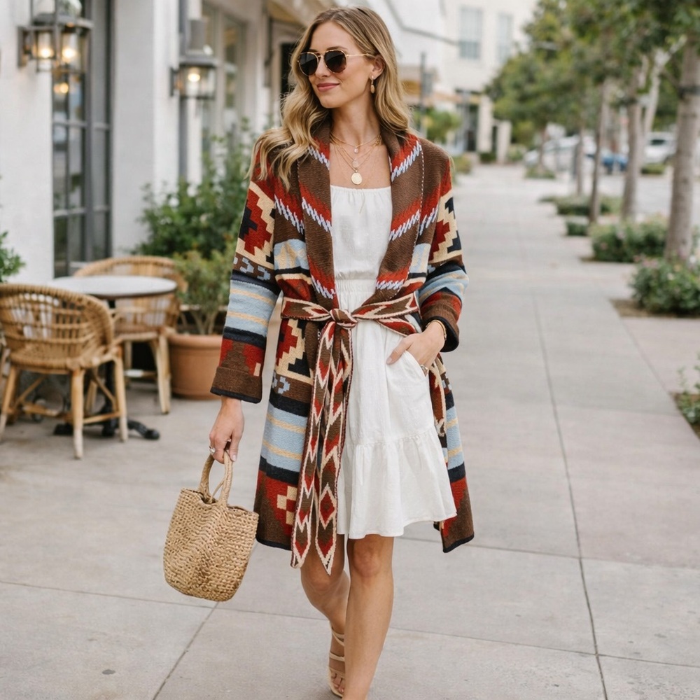 Aztec Southwestern Belted Long
Cardigan Boho | A.N.A